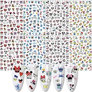 Cartoon Nail Art Stickers Decal 3D Self-Adhesive Nail Decals Cute Cartoon Nail Art Supplies Luxury Designer Nail Stickers for Women Kids Girls Manicure Acrylic Nails Decoration Accessories 8 Sheets