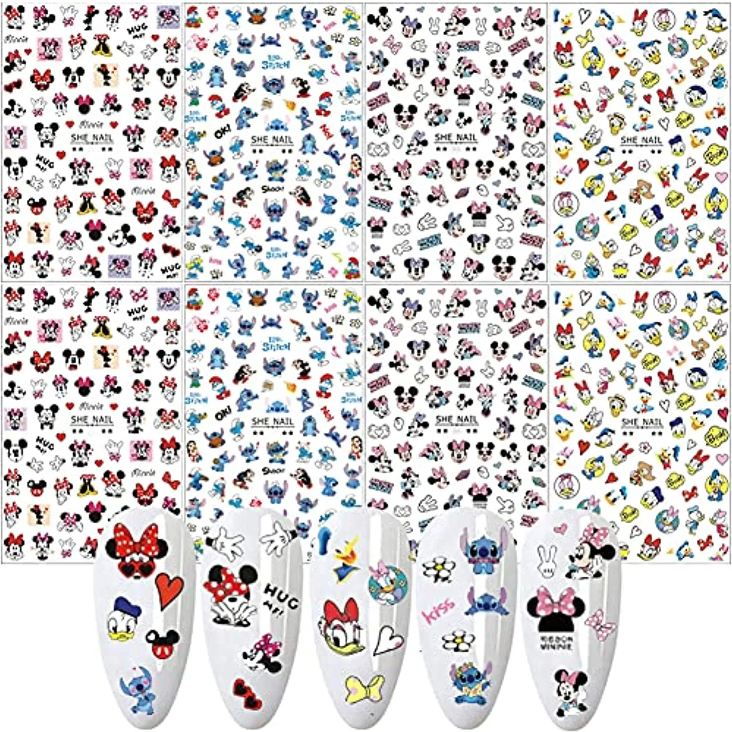 Cartoon Nail Art Stickers Decal 3D Self-Adhesive Nail Decals Cute Cartoon Nail Art Supplies Luxury Designer Nail Stickers for Women Kids Girls Manicure Acrylic Nails Decoration Accessories 8 Sheets