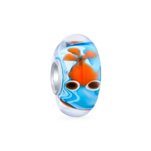 Cartoon Nautical Blue Fish Glass Charm Bead for European Bracelets