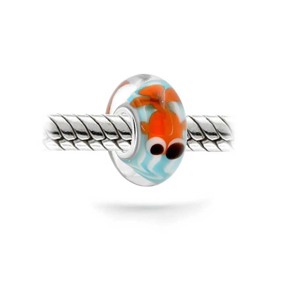 Cartoon Nautical Blue Fish Glass Charm Bead for European Bracelets