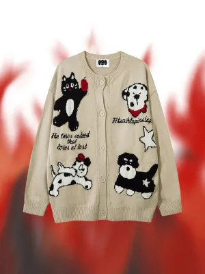 Cartoon Pets Knitted Cardigan