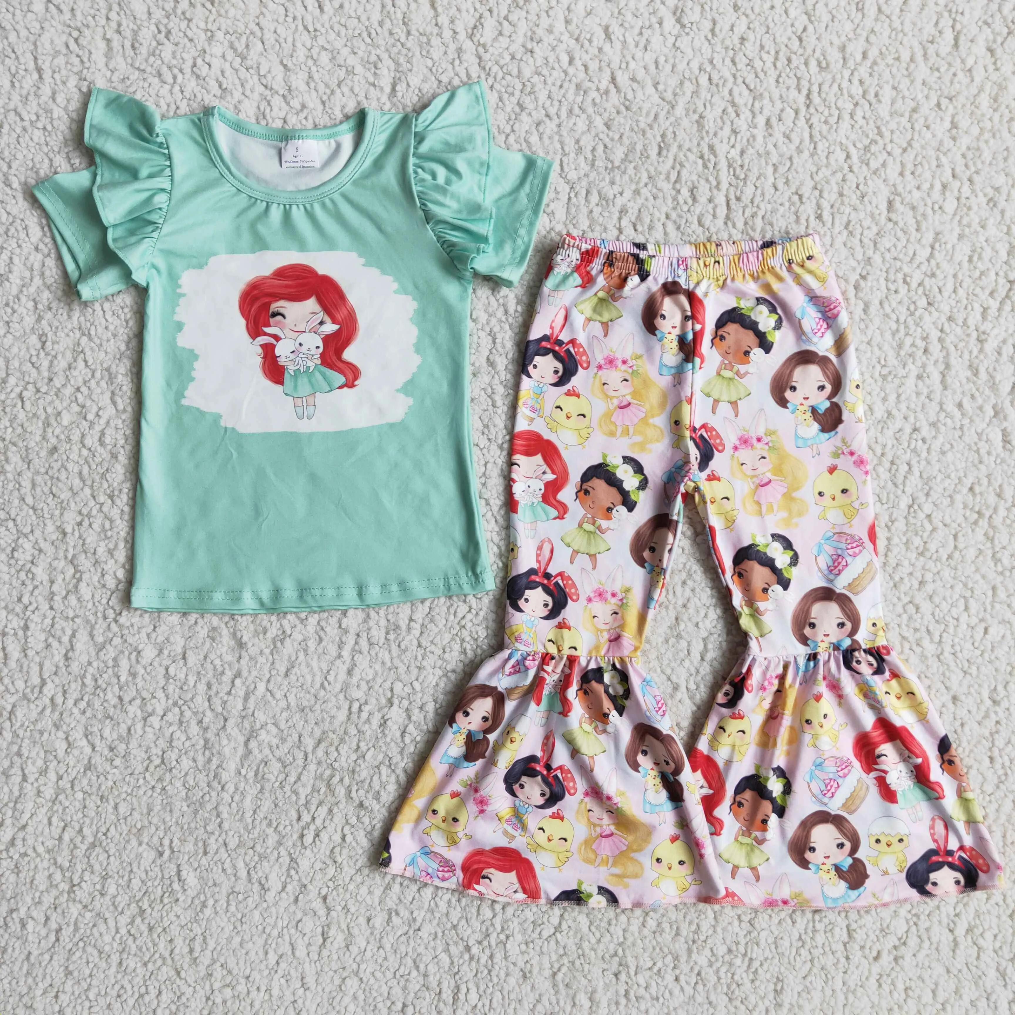Cartoon Princess tops Bell Bottoms Set D3-4