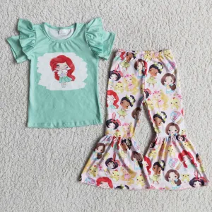 Cartoon Princess tops Bell Bottoms Set D3-4