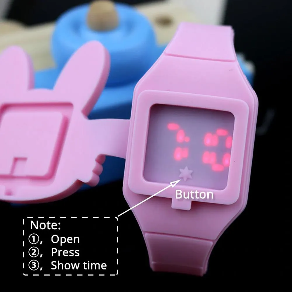 Cartoon Rabbit with Flip Case Digital Watch For Kids