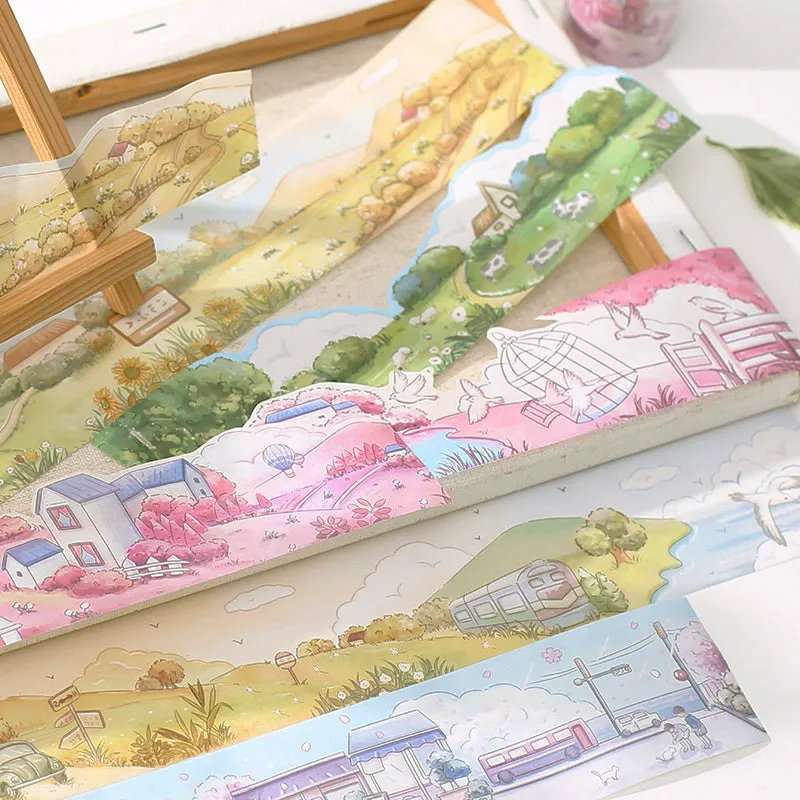 Cartoon Scenery Washi Tape - Seaside, Street, Farm, Manor