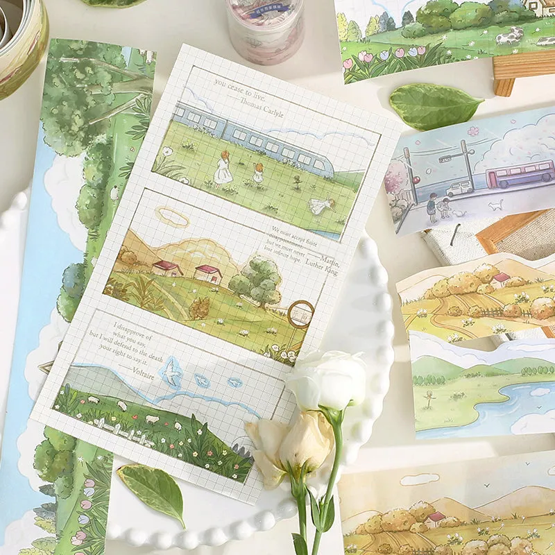 Cartoon Scenery Washi Tape - Seaside, Street, Farm, Manor