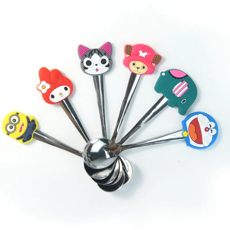 Cartoon Silicone Handle Kids Spoons - Kids Stainless Steel Spoon