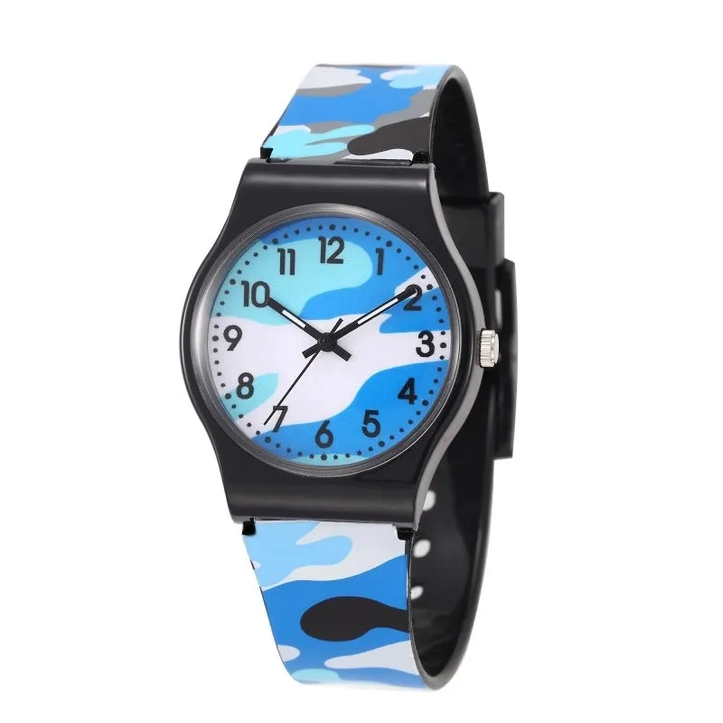 Cartoon Style Camouflage Buckle Quartz Kids Watches