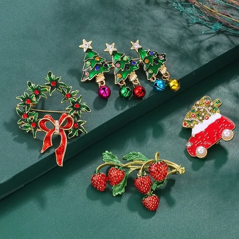 Cartoon Style Christmas Tree Alloy Enamel Rhinestones Unisex Brooches