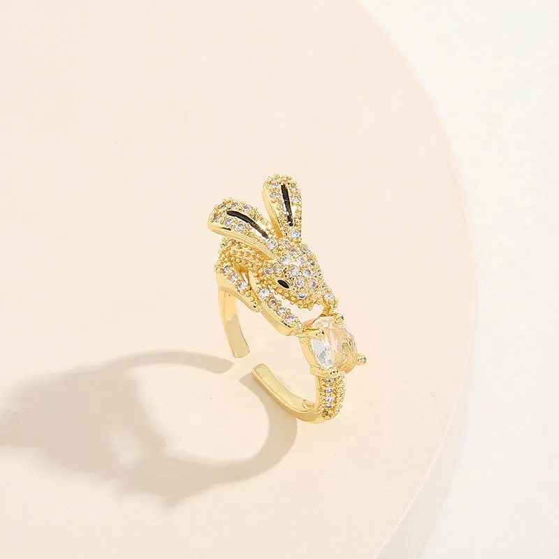 Cartoon Women Animal Chinese Zodiac Animal Zircon Electroplating Rings