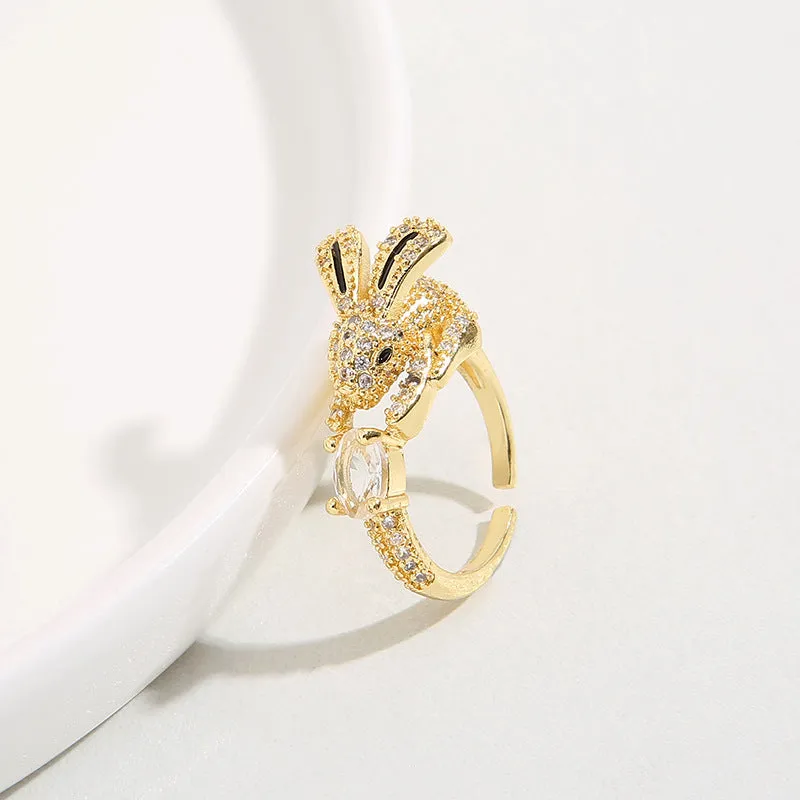 Cartoon Women Animal Chinese Zodiac Animal Zircon Electroplating Rings