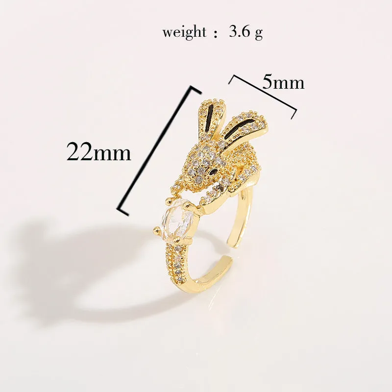 Cartoon Women Animal Chinese Zodiac Animal Zircon Electroplating Rings
