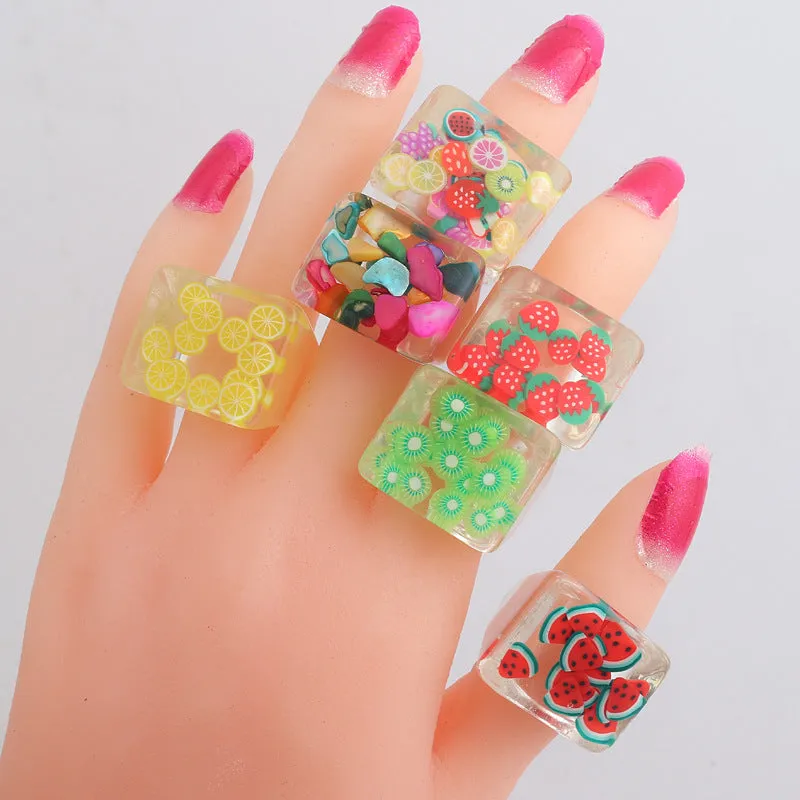 Cartoon Women Flower Fruit Plastic Rings