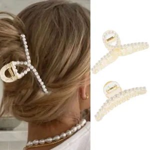 CASDRE Pearl Hair Claw Clip Gold Hair Clips for Women (Pack of 2)