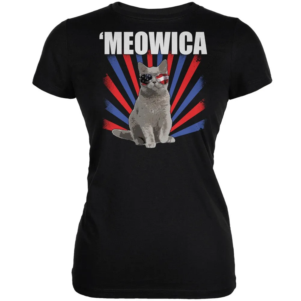 Cat 4th of July Meowica Aqua Juniors Soft T-Shirt