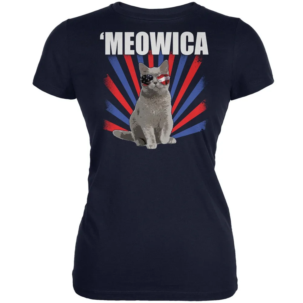 Cat 4th of July Meowica Aqua Juniors Soft T-Shirt