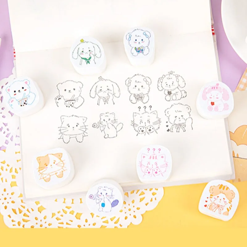 Cat and Dog Cute Cartoon Animal Shaped Rubber Stamp