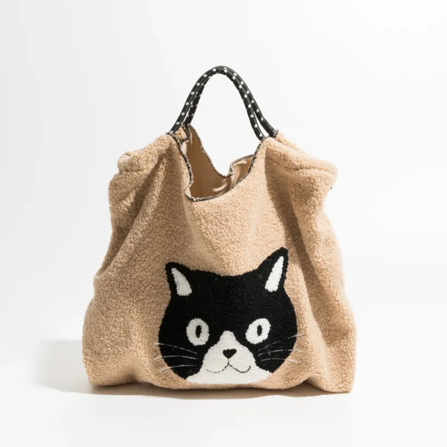 Cat Cartoon Fleece Fur Totes