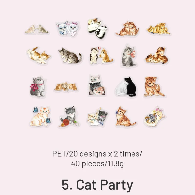 Cat Cute Cartoon Hand-Painted Clear Transparent Sticker Pack