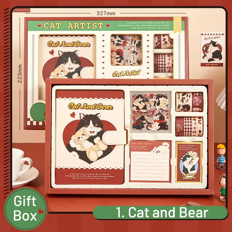 Cat Series Cute Cartoon Journal Gift Box Set