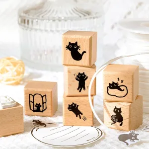 Cat Theme Childlike Cartoon Cute Wooden Rubber Stamp