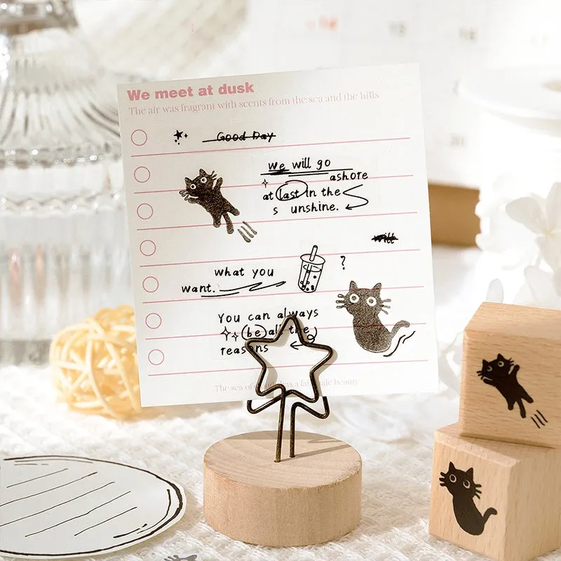 Cat Theme Childlike Cartoon Cute Wooden Rubber Stamp