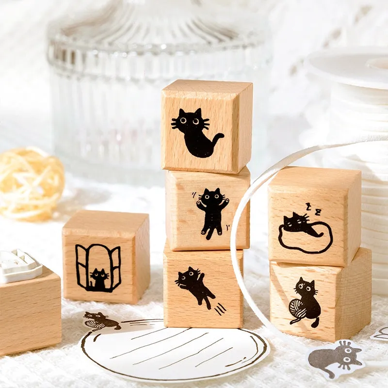 Cat Theme Childlike Cartoon Cute Wooden Rubber Stamp