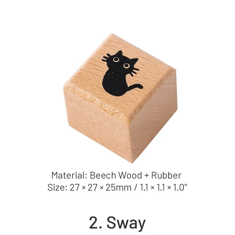 Cat Theme Childlike Cartoon Cute Wooden Rubber Stamp