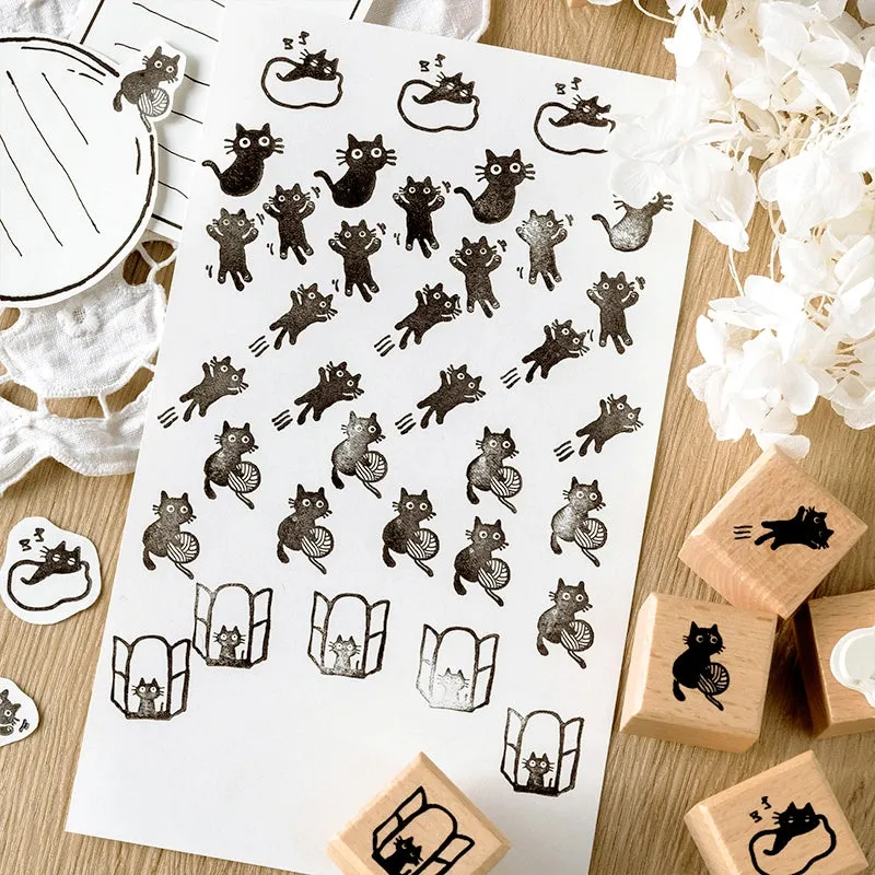 Cat Theme Childlike Cartoon Cute Wooden Rubber Stamp