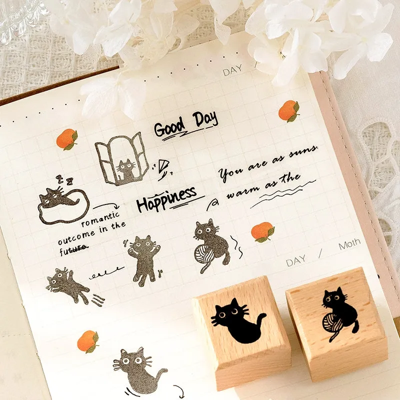 Cat Theme Childlike Cartoon Cute Wooden Rubber Stamp