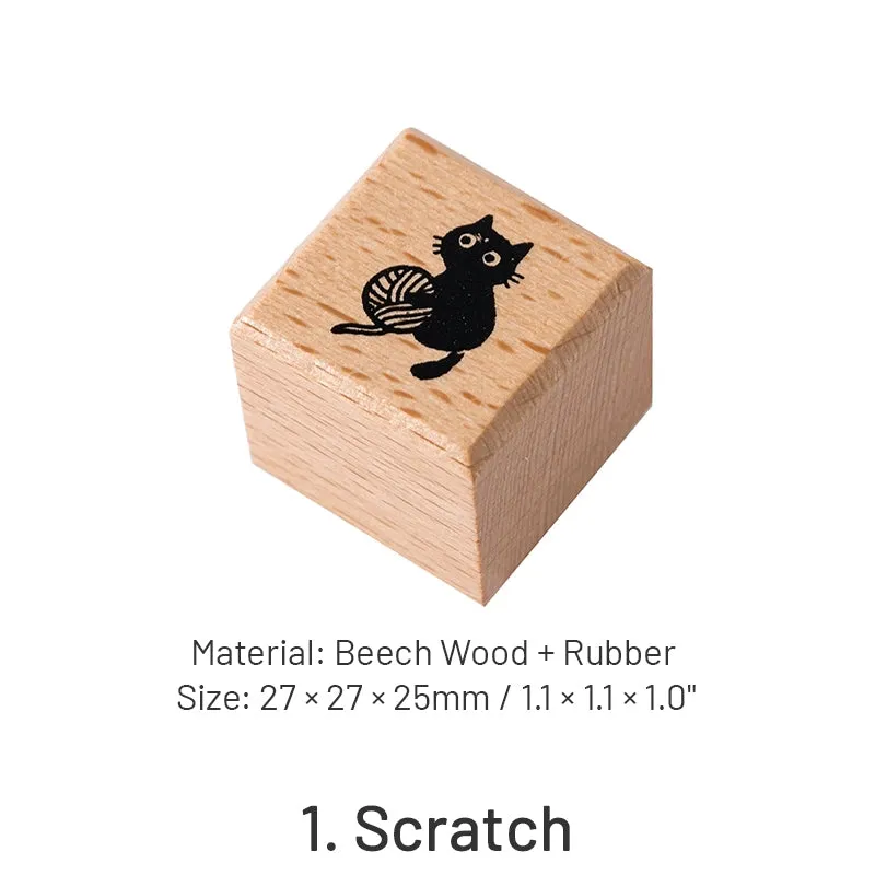 Cat Theme Childlike Cartoon Cute Wooden Rubber Stamp
