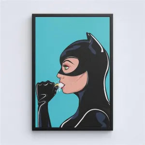 Cat Woman Superhero Tooth Brush Bathroom Poster