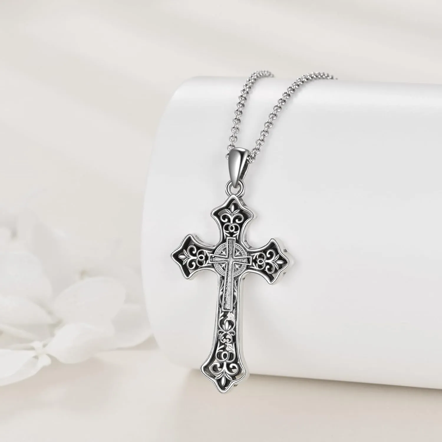 Celtic Cross Necklace Sterling Silver Vintage Cross Pendant Christain Irish Jewelry Gift for Women Men