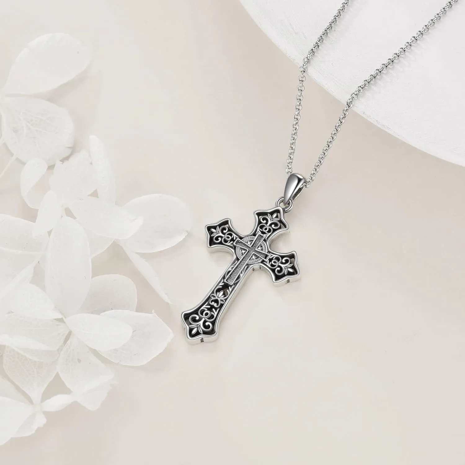 Celtic Cross Necklace Sterling Silver Vintage Cross Pendant Christain Irish Jewelry Gift for Women Men