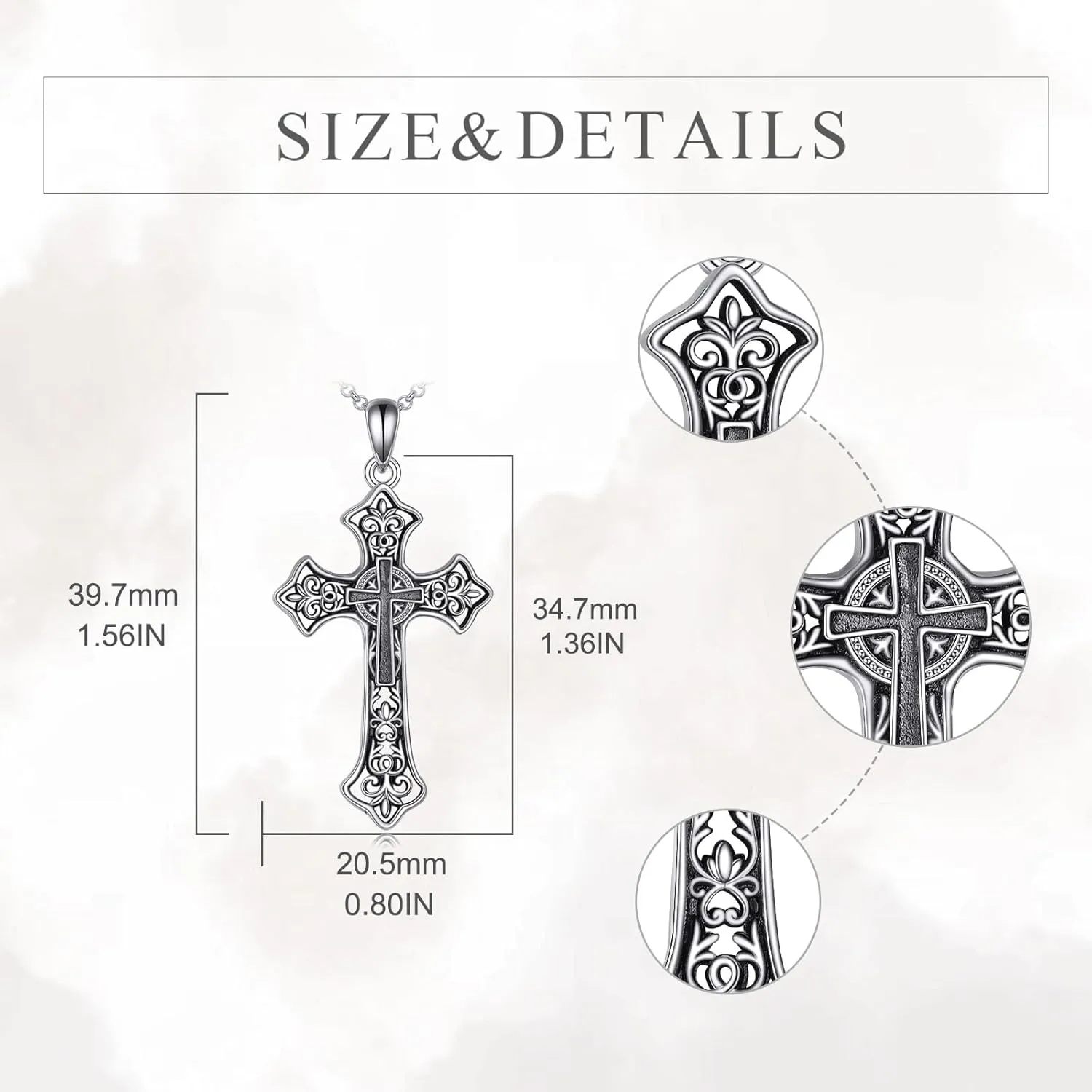 Celtic Cross Necklace Sterling Silver Vintage Cross Pendant Christain Irish Jewelry Gift for Women Men