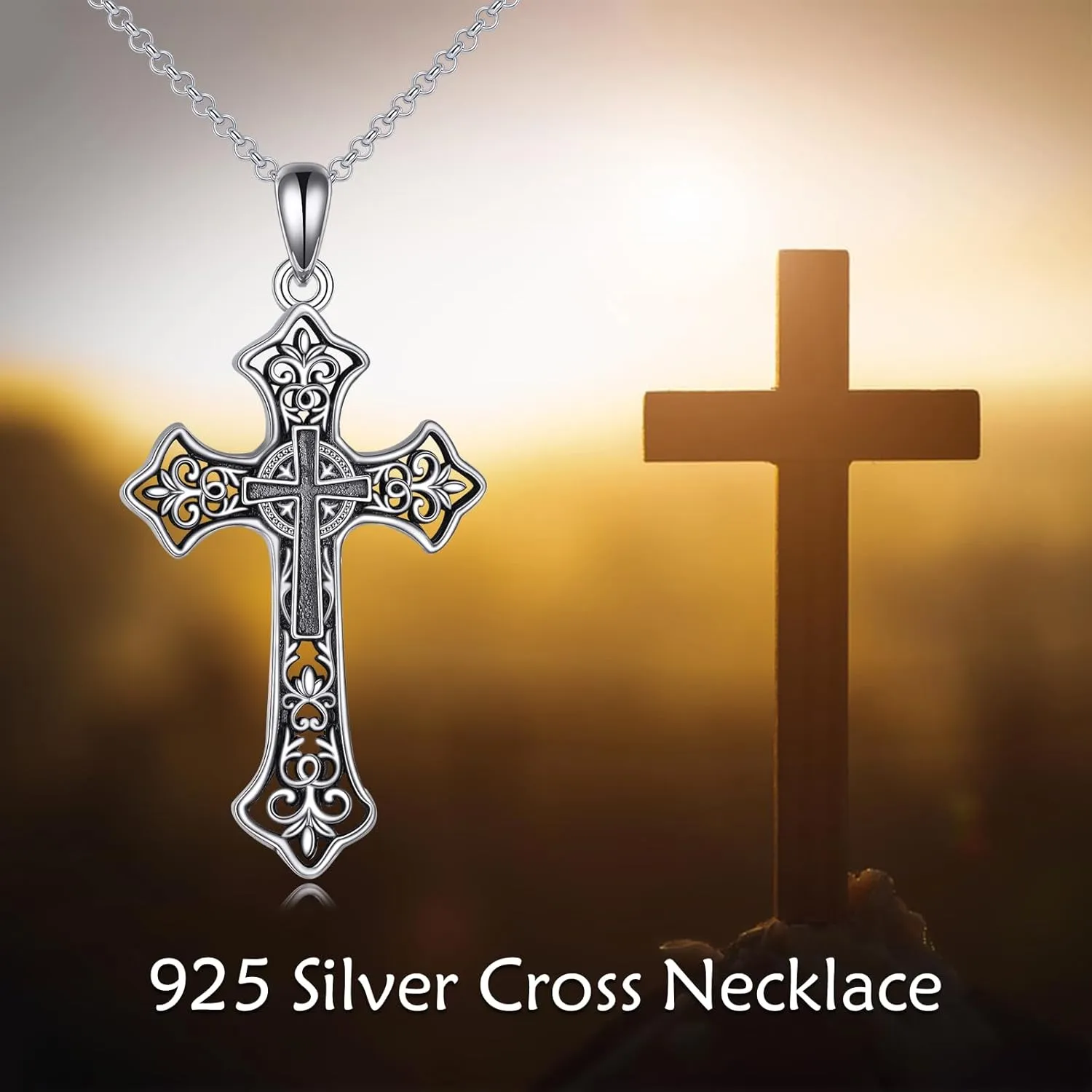 Celtic Cross Necklace Sterling Silver Vintage Cross Pendant Christain Irish Jewelry Gift for Women Men