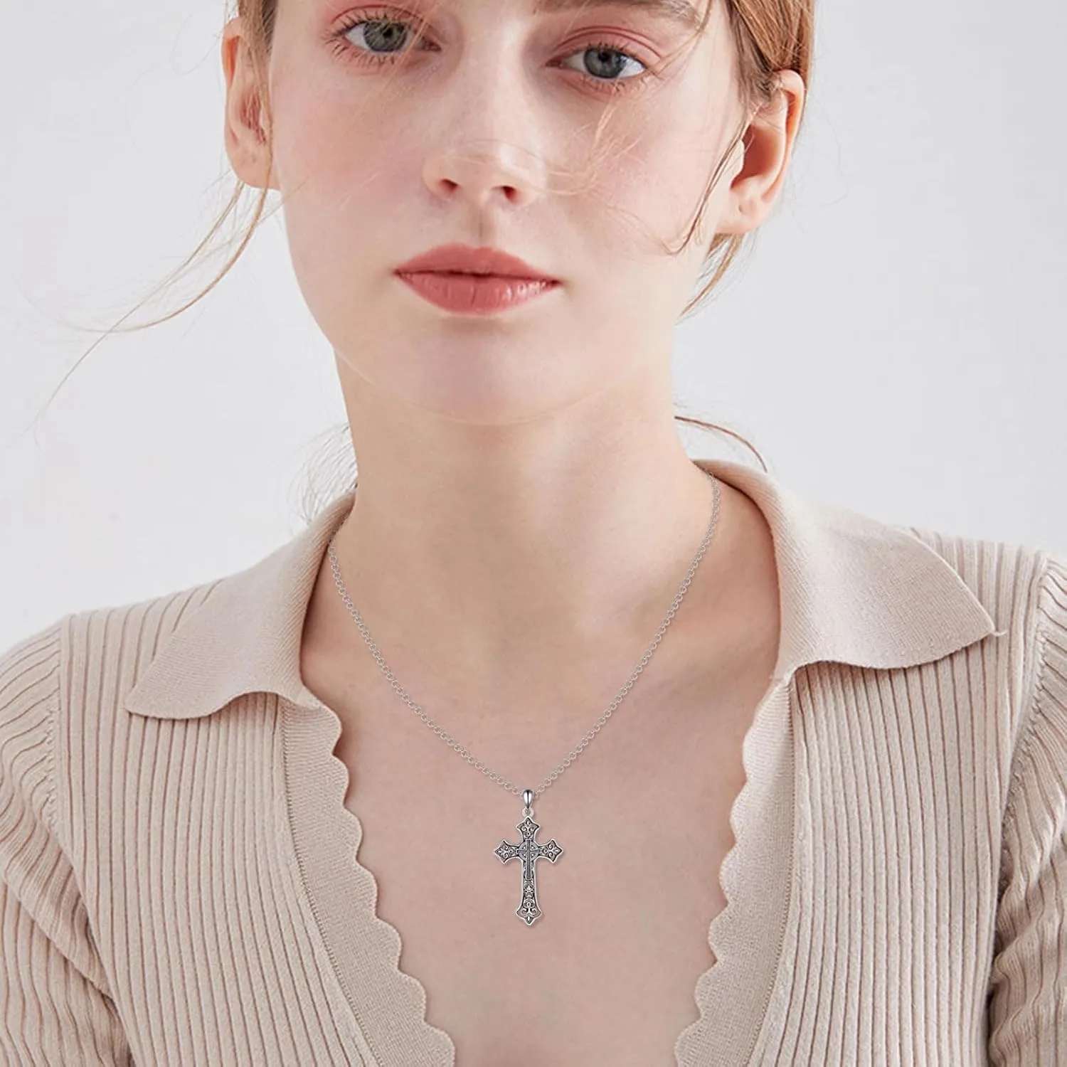 Celtic Cross Necklace Sterling Silver Vintage Cross Pendant Christain Irish Jewelry Gift for Women Men
