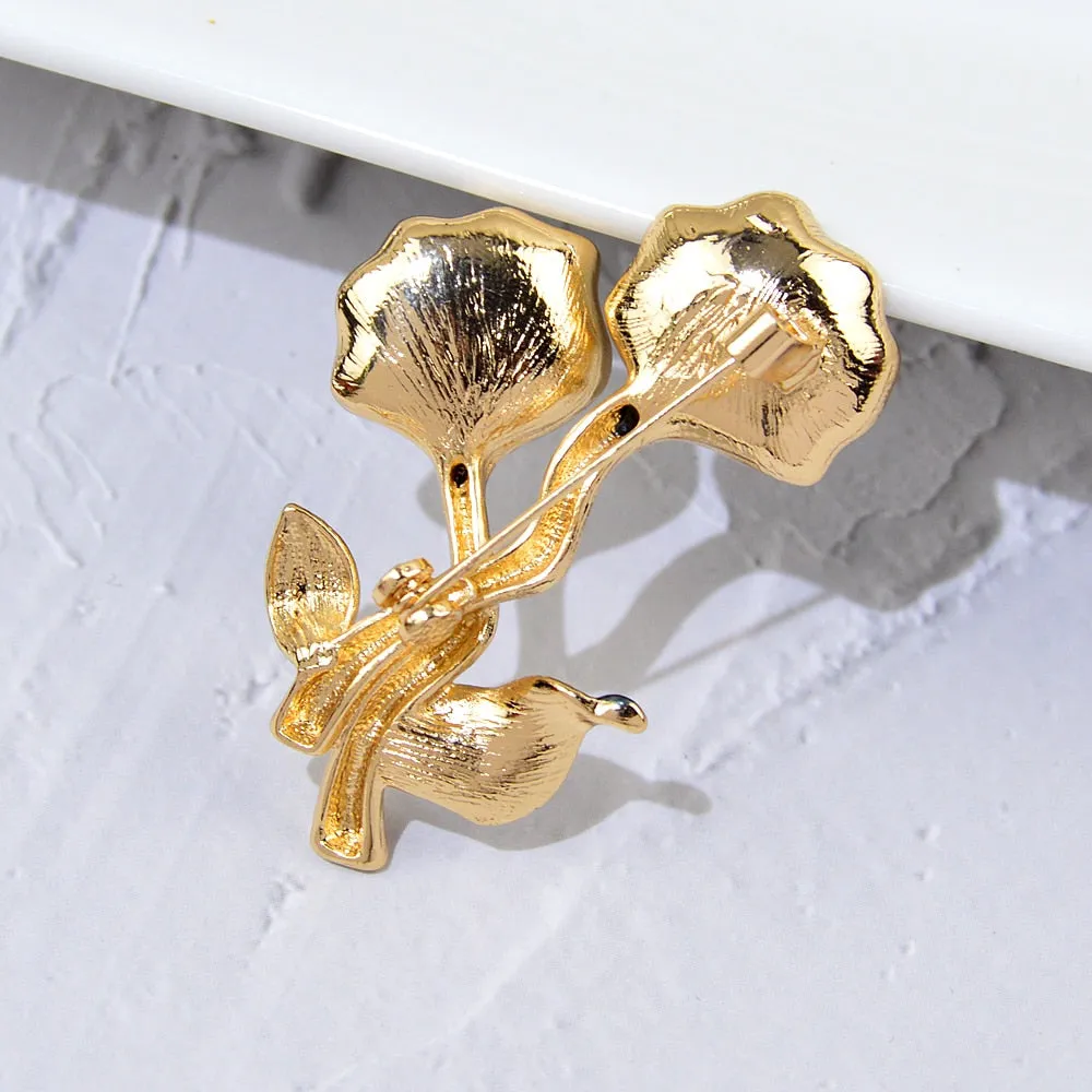 Charm Flowers Brooches For Women Lady Fashion Vintage Elegant Enamel Black Flower Pearl Pins Brooch