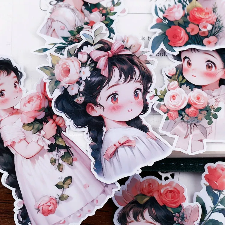 Charming Cartoon Girl Heart Stickers: Adorable DIY Diary Decoration