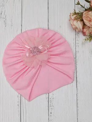 Charming Soft Pink Elegantly Embellished Floral Turban for Girls