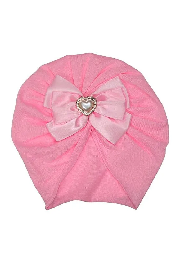 Charming Soft Pink Elegantly Embellished Floral Turban for Girls