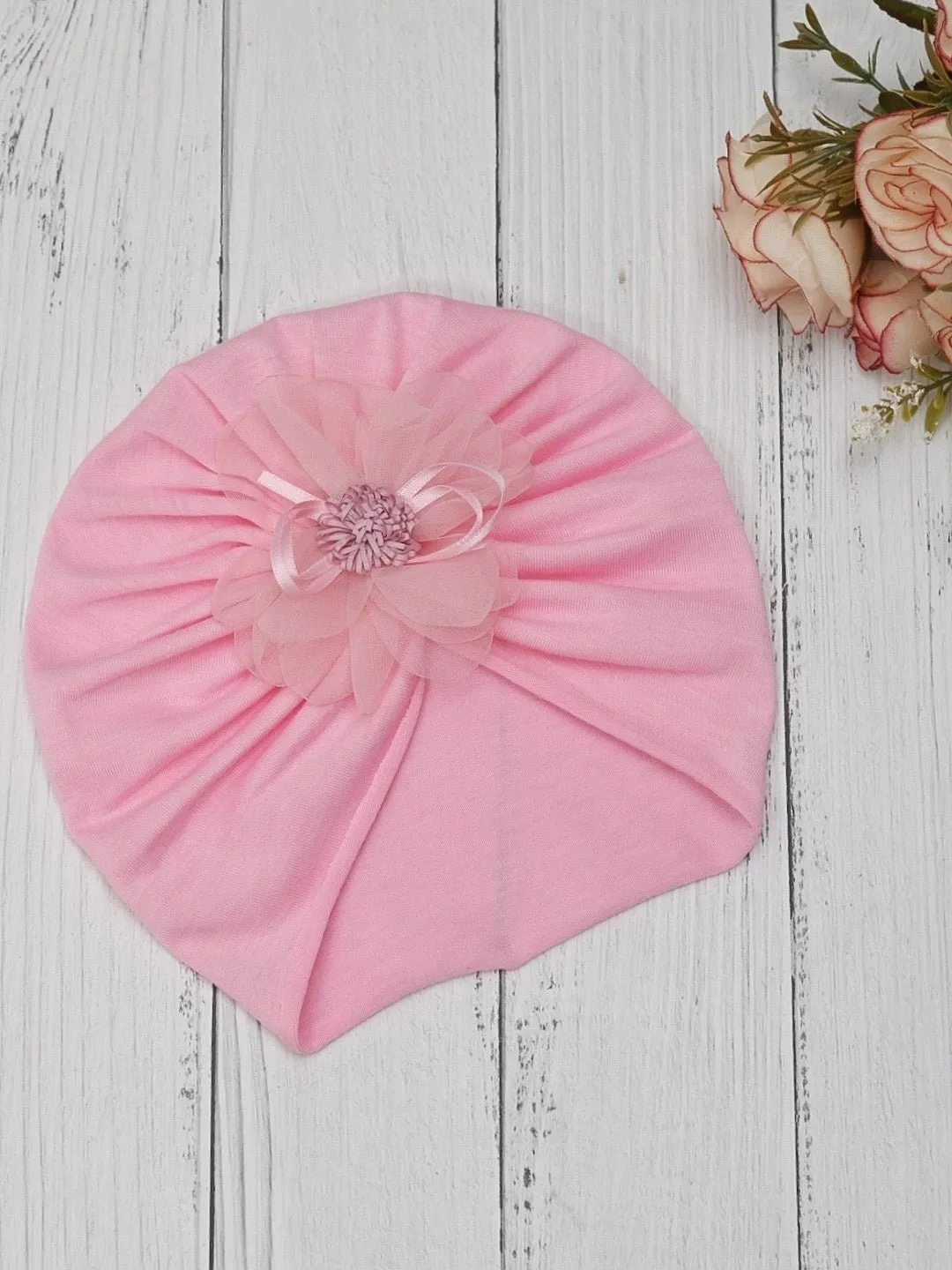 Charming Soft Pink Elegantly Embellished Floral Turban for Girls