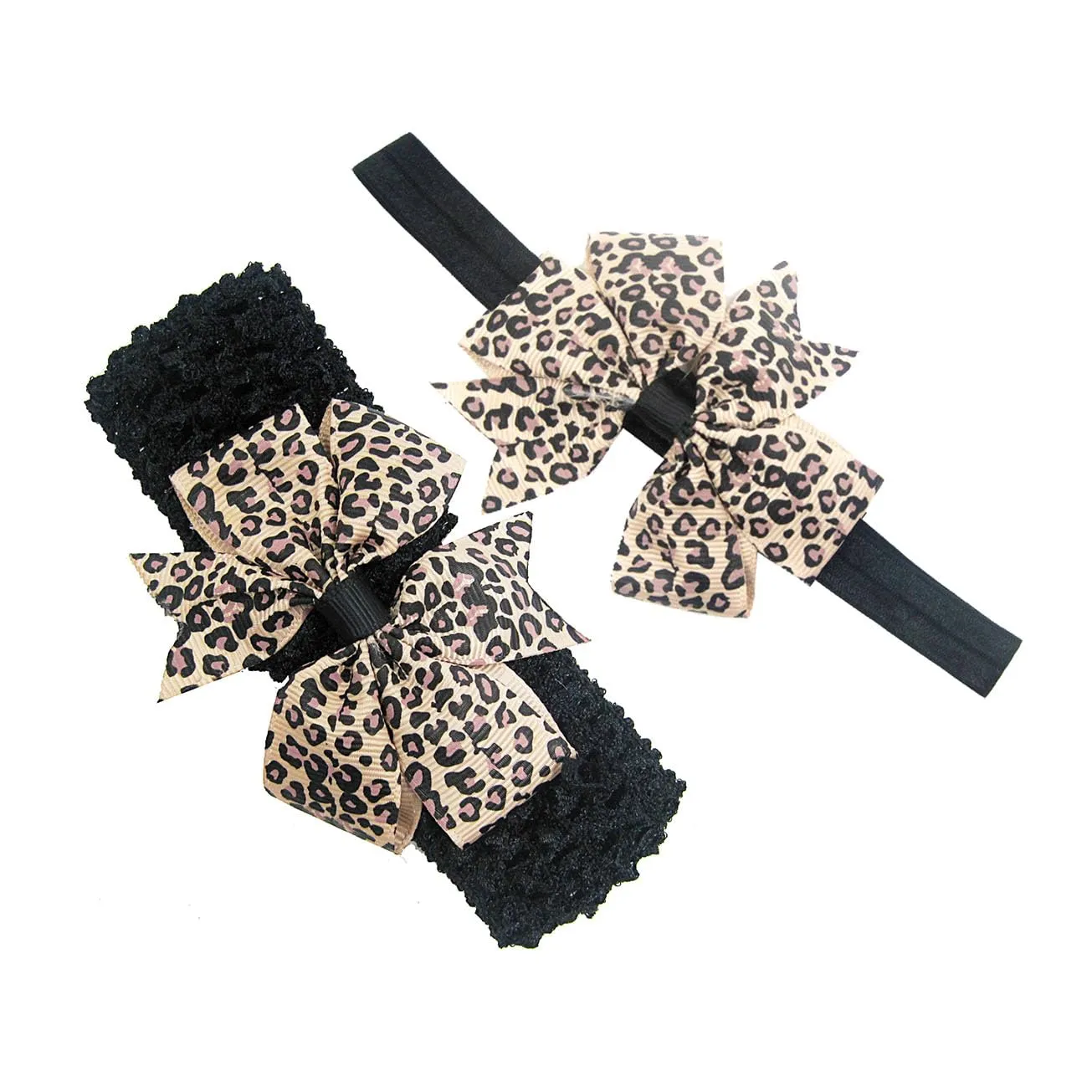 Cheetah Turban Headband Bow Baby Girls Leopard Hair Band Bow Baby Cheetah Headwear Bowknot BTB04 (2 PCs-Set A)