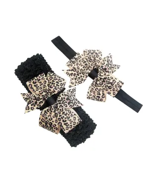 Cheetah Turban Headband Bow Baby Girls Leopard Hair Band Bow Baby Cheetah Headwear Bowknot BTB04 (2 PCs-Set A)