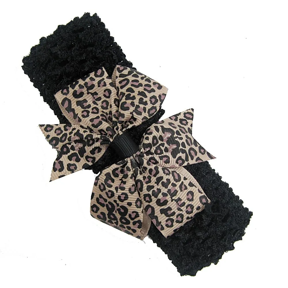 Cheetah Turban Headband Bow Baby Girls Leopard Hair Band Bow Baby Cheetah Headwear Bowknot BTB04 (2 PCs-Set A)