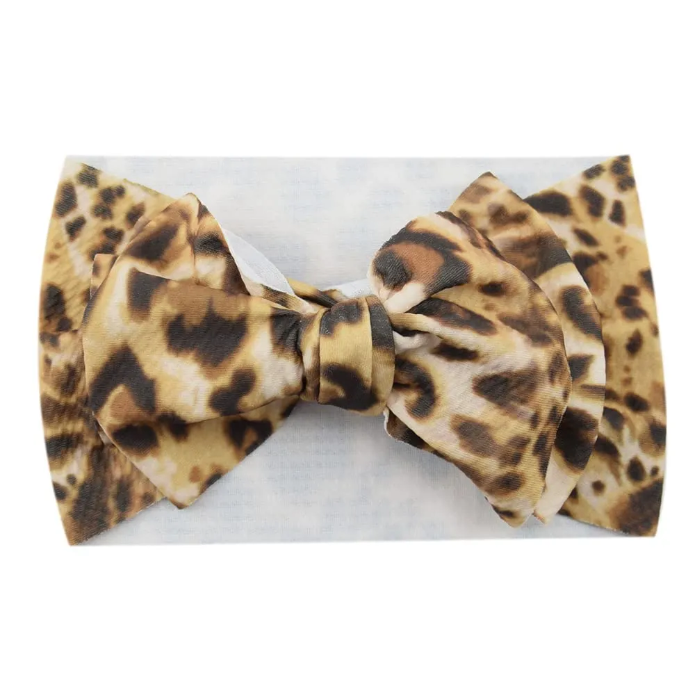 Cheetah Turban Headband Bow Baby Girls Leopard Hair Band Bow Baby Cheetah Headwear Bowknot BTB04 (B1-Turban Bow)