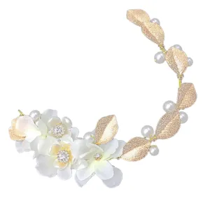 Chic Wedding Headband Pearl and Flower Leaf Design Elegant Bridal Headpiece for Special Occasions
