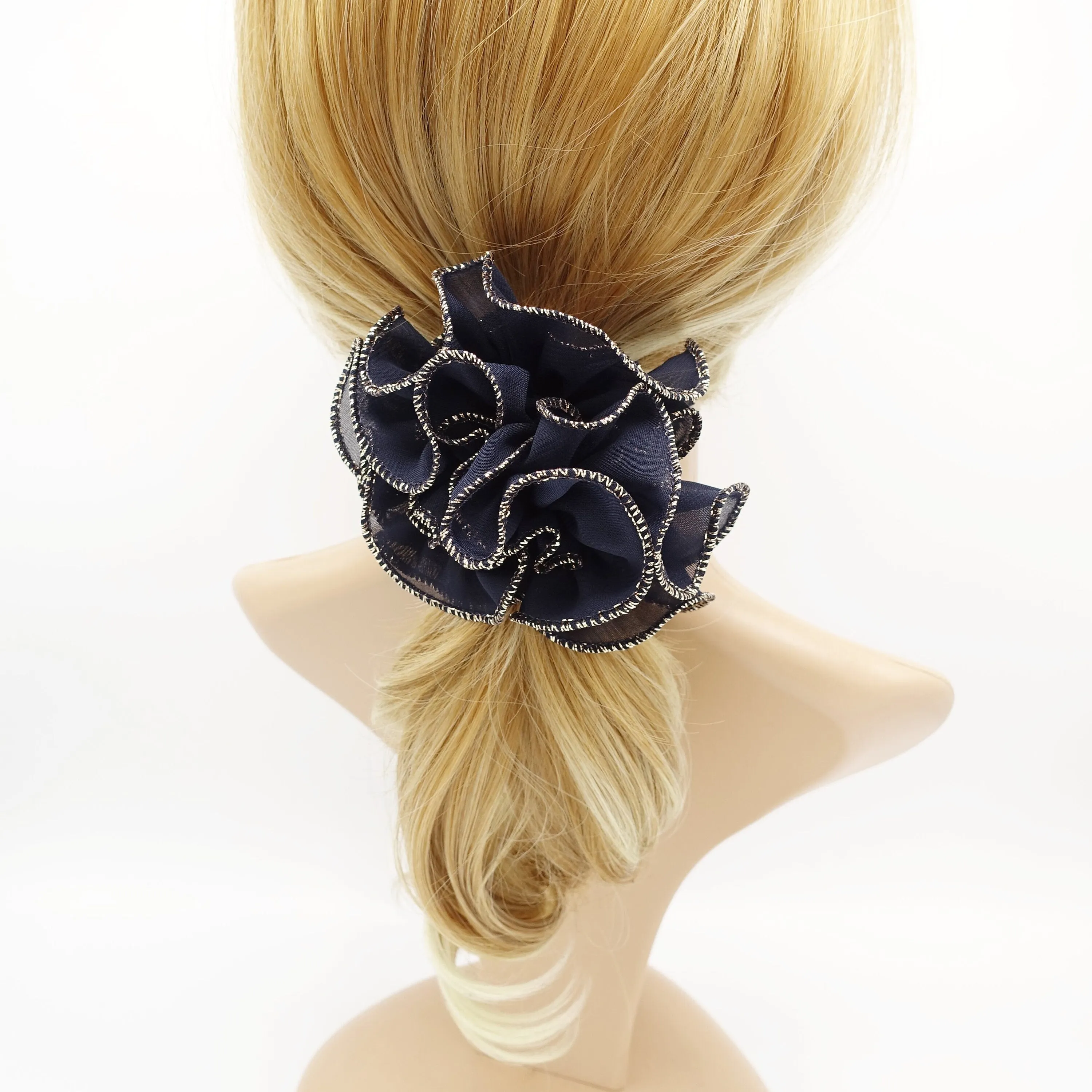 chiffon wave multi layer scrunchies golden dazzling edge scrunchy women hair accessory