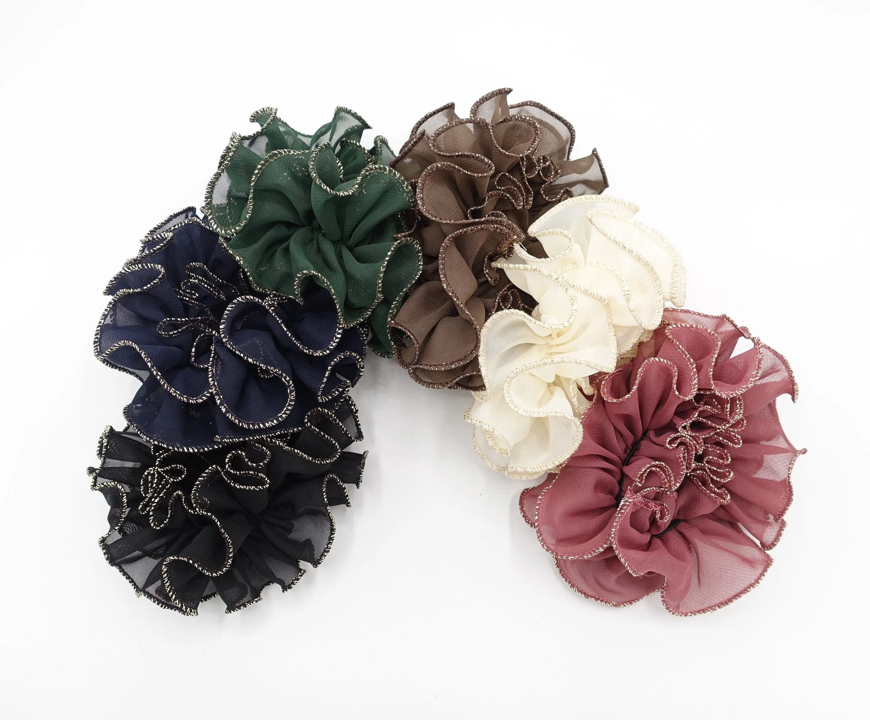 chiffon wave multi layer scrunchies golden dazzling edge scrunchy women hair accessory