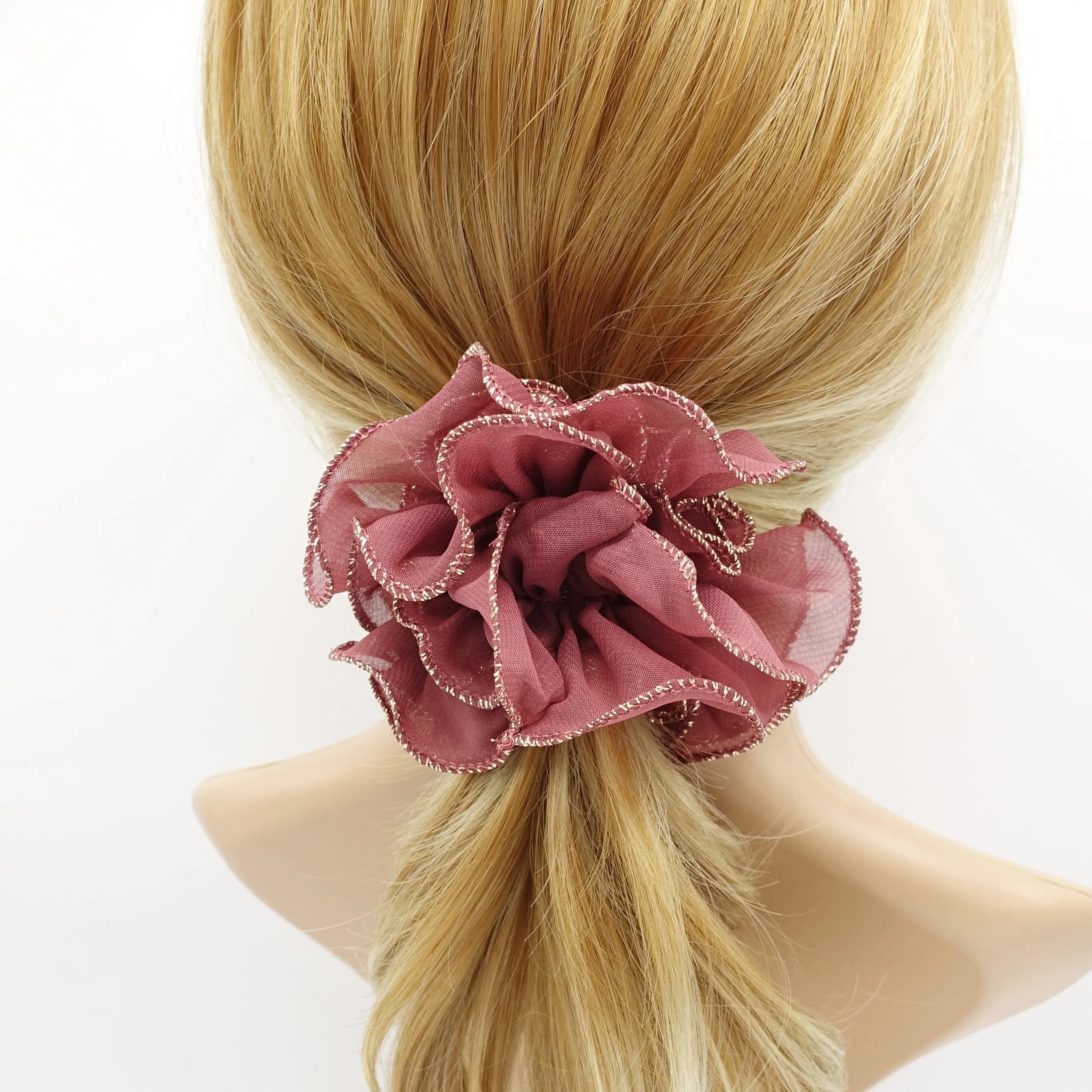 chiffon wave multi layer scrunchies golden dazzling edge scrunchy women hair accessory